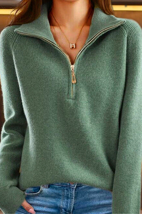 Priyavil Half Zipper Up Ribbed Knit Pullover Sweater