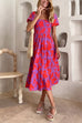 Priyavil Square Collar Puff Sleeves Maple Printed Tiered Swing Dress
