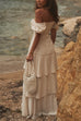 Priyavil Off Shoulder High Slit Layered Ruffle Maxi Dress