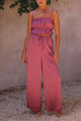 Priyavil Ruffle Cami Top Drawstring Waist Wide Leg Pants Satin Set