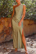 Priyavil Sleeveless One Shoulder Slit Satin Maxi Dress