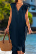 Priyavil Solid V Neck Sleeveless Cotton Linen Midi Dress