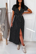 Priyavil V Neck Tie Waist Polka Dot Maxi Wrapped Dress