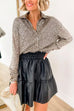 Elastic Waist Ruffle Tiered Faux Leather Miniskirt