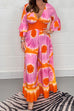 Priyavil V Neck Bell Sleeves Smocked Waist Wide Leg Printed Jumpsuit