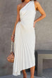 Priyavil One Shoulder Cut Out Waist Ruched Irregular Pleated Dress