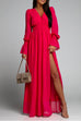 Priyavil V Neck Long Sleeve Smocked Waist Maxi Slit Dress