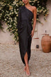 Priyavil One Shoulder Tie Waist Satin Tulip Maxi Party Dress