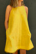 Priyavil Raw Hem Pockets Sleeveless Cotton Linen A-line Dress