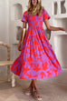 Priyavil Square Collar Puff Sleeves Maple Printed Tiered Swing Dress
