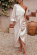 Priyavil One Shoulder Tie Waist Satin Tulip Maxi Party Dress