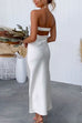 Priyavil Backless Tube Top Solid Satin Maxi Party Dress