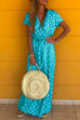 Priyavil V Neck Short Sleeve Tie Waist Polka Dot Maxi Holiday Dress