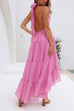 Priyavil Halter Backless Ruffle Tiered Flowy Maxi Beach Dress