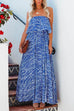 Priyavil Sleeveless Off Shoulder Waisted Slit Maxi Printed Swing Dress