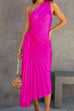 Priyavil One Shoulder Cut Out Waist Ruched Irregular Pleated Dress