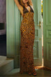 Priyavil Backless V Neck Lace Splice Printed Maxi Bodycon Dress