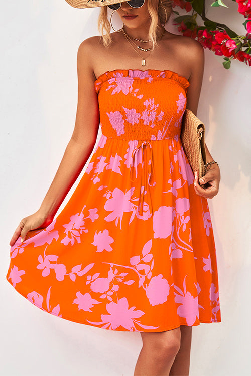 Priyavil Smocked Tube Top Waisted Floral A-line Dress