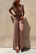 Two Wearing Ways for High Waist Ruched Wide Leg Jumpsuit