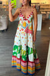 Priyavil V Neck Tiered Mixed Picnic Maxi Cami Dress