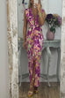 Priyavil Deep V Neck Sleeveless Ruched Slit Printed Maxi Bodycon Dress