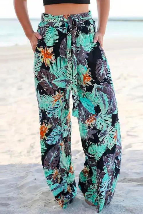 Priyavil Tie Waist Wide Leg Bohemia Printed Beach Pants