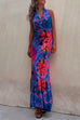 Priyavil Cross V Neck Sleeveless Tie Dye Maxi Holiday Dress