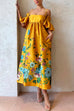 Priyavil Cold Shoulder Ruffle Sleeves Bow Knot Back Floral Maxi Dress