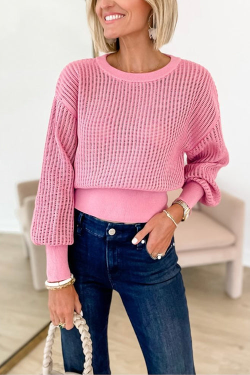 Crewneck Back Cut Out Splice Knitting Sweater