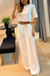 Priyavil Crewneck Short Sleeve Crop Top Wide Leg Palazzo Pants Outfits Set