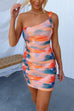 One Shoulder Ruched Colorful Printed Mini Bodycon Dress