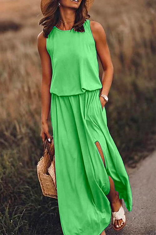Priyavil Sleeveless Waisted Slit Maxi Tank Dress
