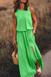 Priyavil Sleeveless Waisted Slit Maxi Tank Dress