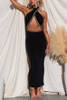Criss Cross Halter Cut Out Backless Sparkle Maxi Club Dress