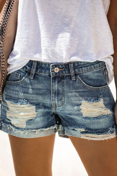 Priyavil Casual Mid Waist Ripped Shorts