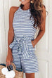 Priyavil Bow-knot Sleeveless Striped Romper