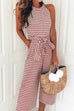 Priyavil Striped Bow-Knot Wide Leg Rompers