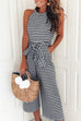 Priyavil Striped Bow-Knot Wide Leg Rompers