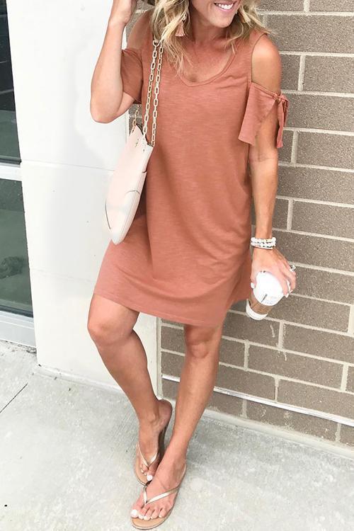 Priyavil V Neck Cold Shoulder Short Sleeve Dress