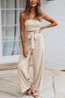 Priyavil Solid Off Shoulder Sleeveless Tie Waist Jumpsuit