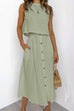 Priyavil Sleeveless Crop Top and High Waist Skirt Cotton Linen Set