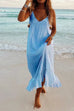 Priyavil Solid V Neck Ruffle Cami Beach Dress