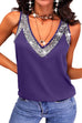 Priyavil V Neck Sleeveless Sequin Splice Top