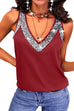 Priyavil V Neck Sleeveless Sequin Splice Top