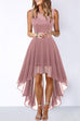 Priyavil Crewneck Sleeveless Lace Splice Swing Chiffon Dress