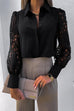 Priyavil Solid Lapel Buttons Hollow Out Lace Splice Shirt