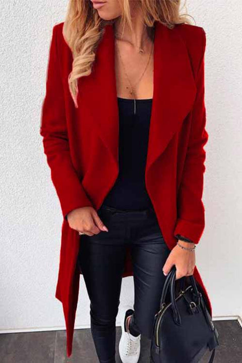 Priyavil Solid Lapel Open Front Midi Cardigans