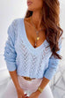 Priyavil V Neck Long Sleeve Hollow Out Sweater