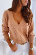 Priyavil V Neck Long Sleeve Hollow Out Sweater