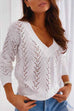 Priyavil V Neck Long Sleeve Hollow Out Sweater